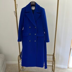 L'AGENCE Blue Trench Coat with Wide Notched Lapels